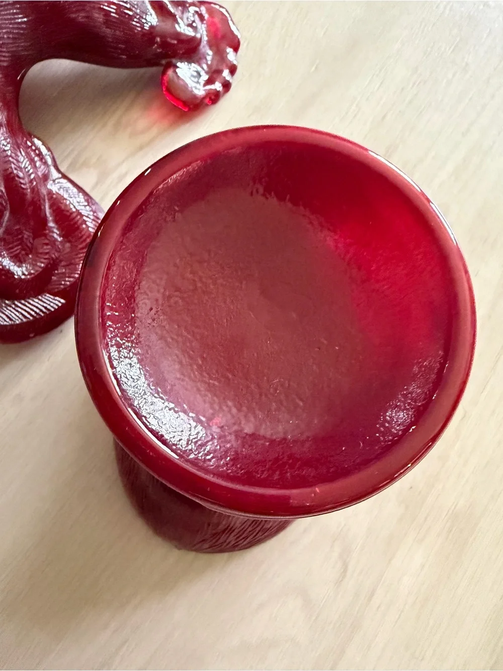 Vintage Rooster on Nest Footed Ruby Red 2 Piece Dish & Cover Ruby Red